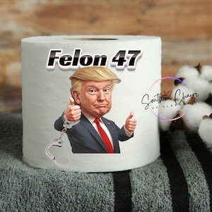 Trump felon 47 toilet paper roll, great gag gift, novelty item, gift idea, home & bathroom decor, MAGA, anti-Trump 8647, handcuffs, FDT