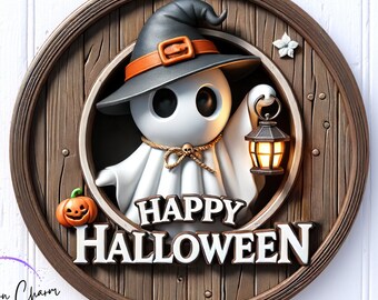 Happy Halloween Ghost Sign, Farmhouse Fall Door Hanger, Aluminum Decor