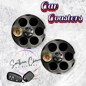 Pair of Bullet Car Coasters, Neoprene material, car accessories, bullets, shells, ammo, revolver decor. several designs avail, cup holder