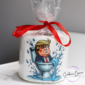 Flush Trump toilet paper roll, great gag gift, novelty item, gift idea, home & bathroom decor, MAGA, anti-Trump 8647, handcuffs, FDT