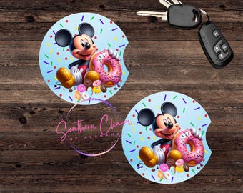 Mouse with donuts Car Coasters (Set of 2) Car Decor, gift for her or him
