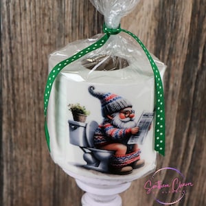Cute Gnome toilet paper roll with a silly design, great gag gift, novelty item, white elephant or secret Santa gift, home & bathroom decor