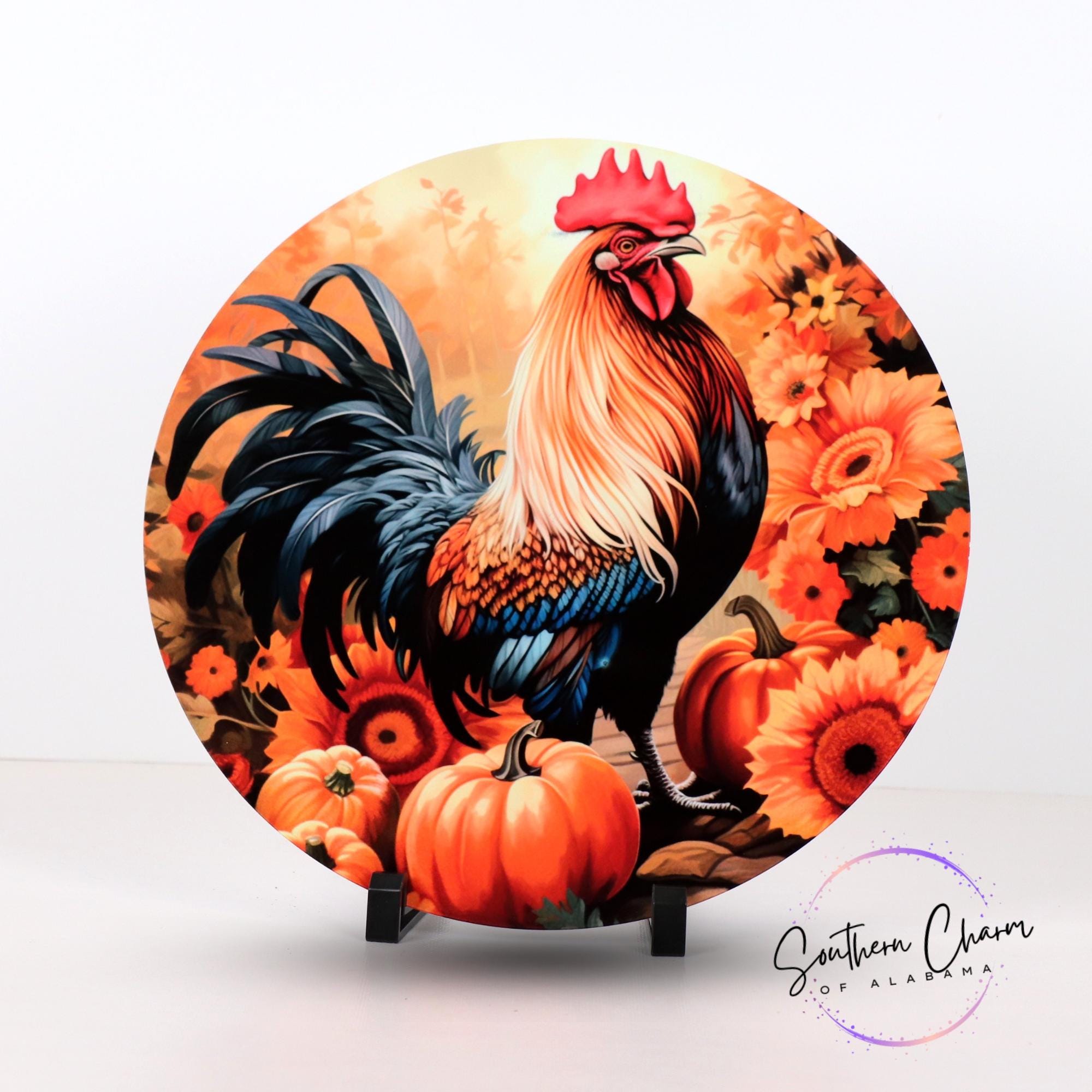 Rooster Fall Graphics Colorful Rooster Aluminum Wreath Sign, Fall Decor - Etsy