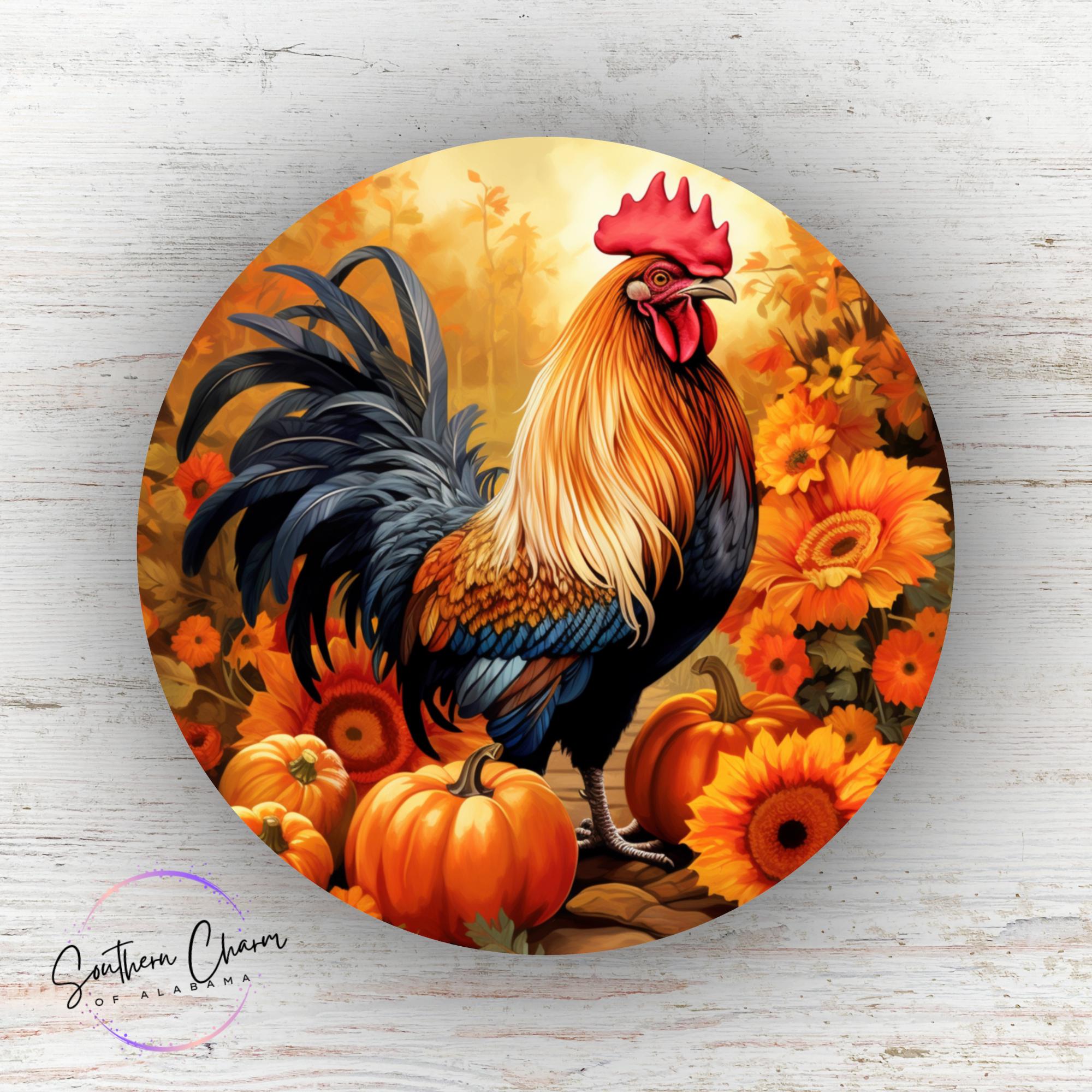Rooster Fall Graphics Colorful Rooster Aluminum Wreath Sign, Fall Decor - Etsy
