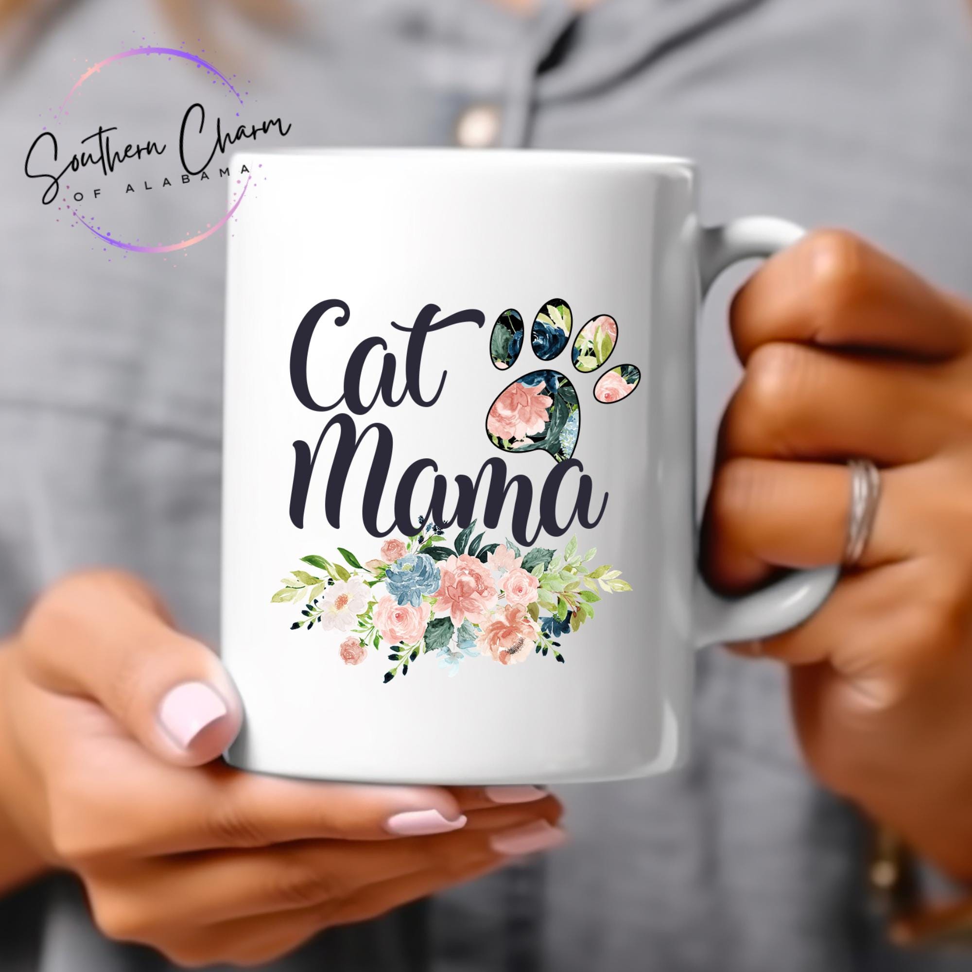 Cat Mama Ceramic Coffee Mug, Floral Paw Print, Pet Lover Gift - Etsy