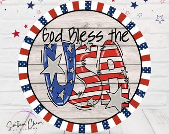 God Bless USA Patriotic Wreath Sign, 4th of July Decor