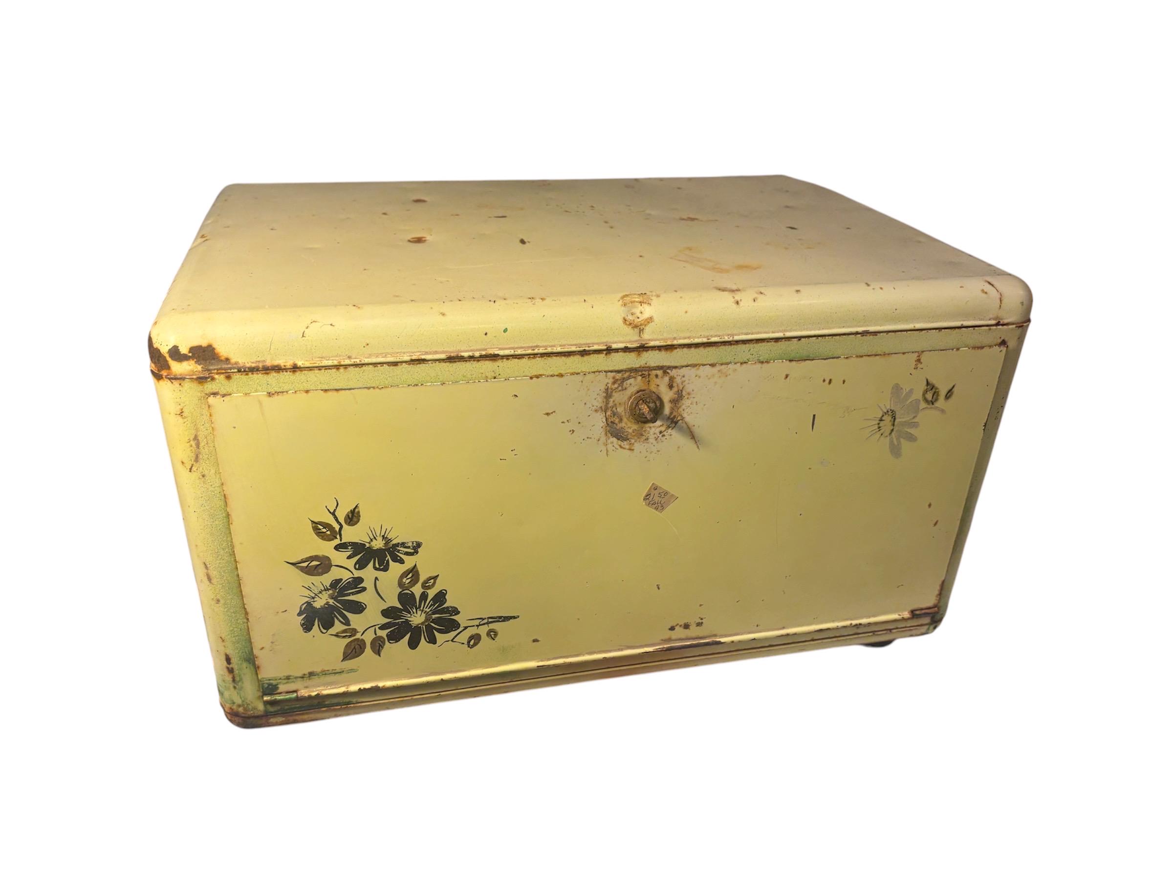 Vintage Rusty, Crusty Metal Tin Hand, Painted Bread Box Yellow Kitschy ...