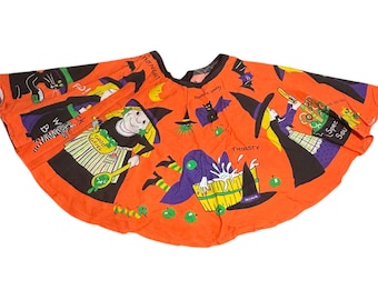 vintage hand-sewn Halloween pumpkin-themed poncho costume witches brew