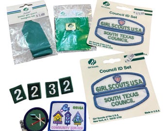 Vintage Girl Scouts Patch & Insignia Lot | South Texas Council ID Set | Junior Insignia Tab | Numbers Community Service Patch
