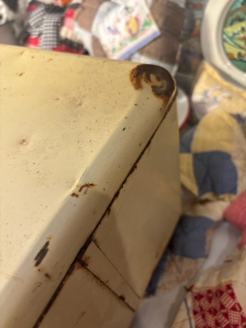 Vintage Rusty, Crusty Metal Tin Hand, Painted Bread Box Yellow Kitschy ...