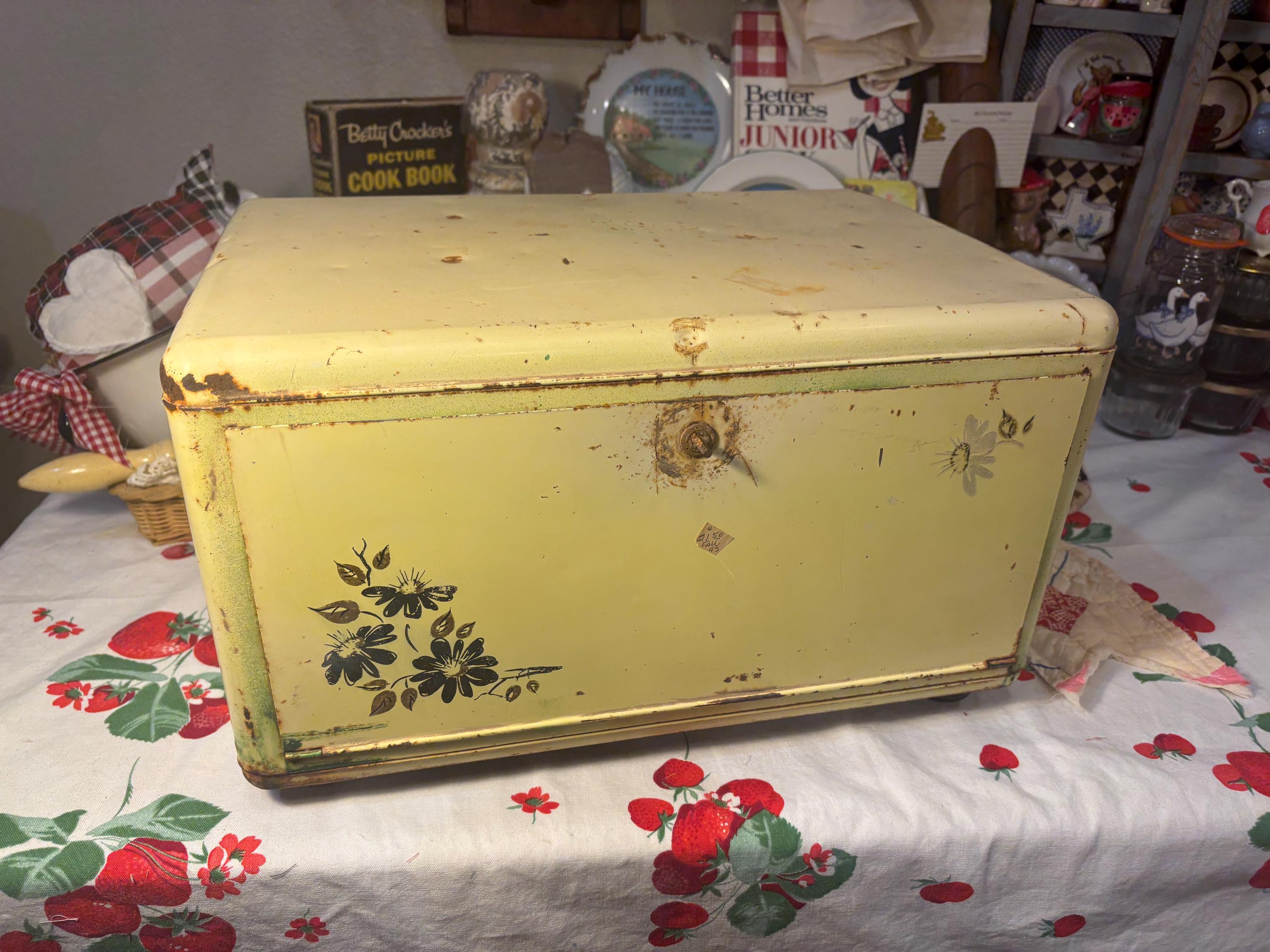 Vintage Rusty, Crusty Metal Tin Hand, Painted Bread Box Yellow Kitschy ...