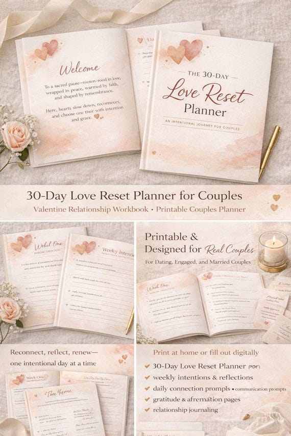30-Day Love Reset Planner for Couples | Valentine Relationship Workbook | Date Night & Connection Journal