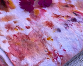 100% Linen Fabric | Tulip | By the Meter | Hand Dyed | Delicate Multicolour Watercolour Floral Pattern | Medium Weight 200 gsm