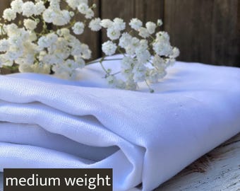 Pure White 100% Linen Fabric | By the Meter | Medium Weight 200 gsm