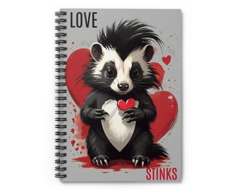 Love Stinks Notebook, Valentine's Day, Anti Valentine's Day, Skunk, Gift Ideas, Animal Lover, Simple Design Notebook