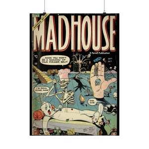 Madhouse Vintage Poster, Horror, Okładki komiksów, Klasyczny, Szkielet, Straszny, Duch, Czarny kot, Peek-a-Boo, Pocałunek szefa kuchni, Szczur, Straszny, Kości