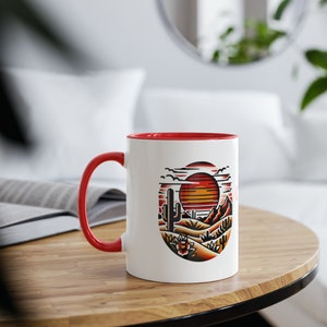 Cactus Cafe Desert Sunset - Flash Tattoo Design Coffee Mug | Desert Sunset Mug, Landscape Cup, Wild West Coffee Mug