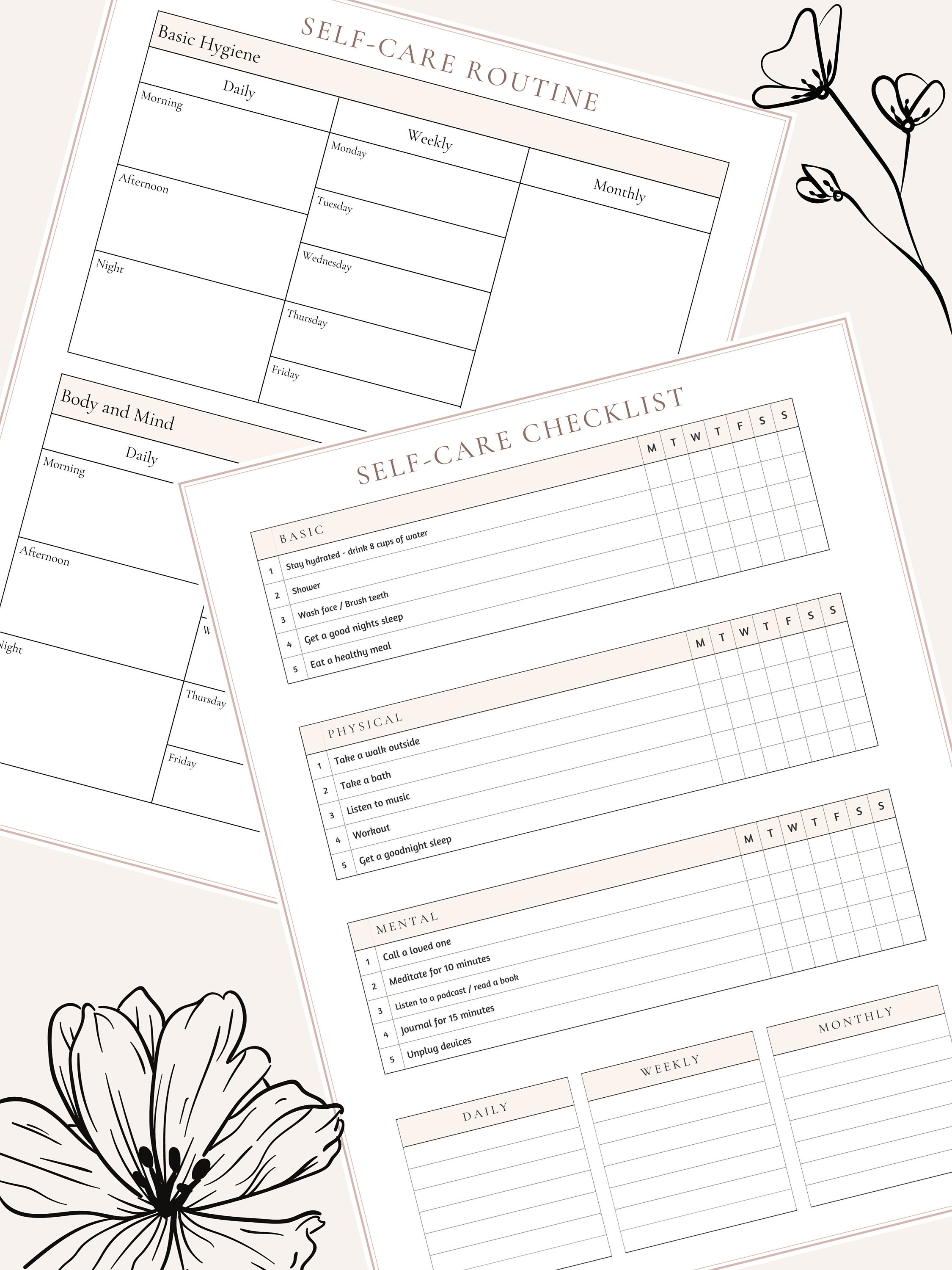 Daily Self Care Printable Checklist, Self-care Ideas, Journal Tracker ...