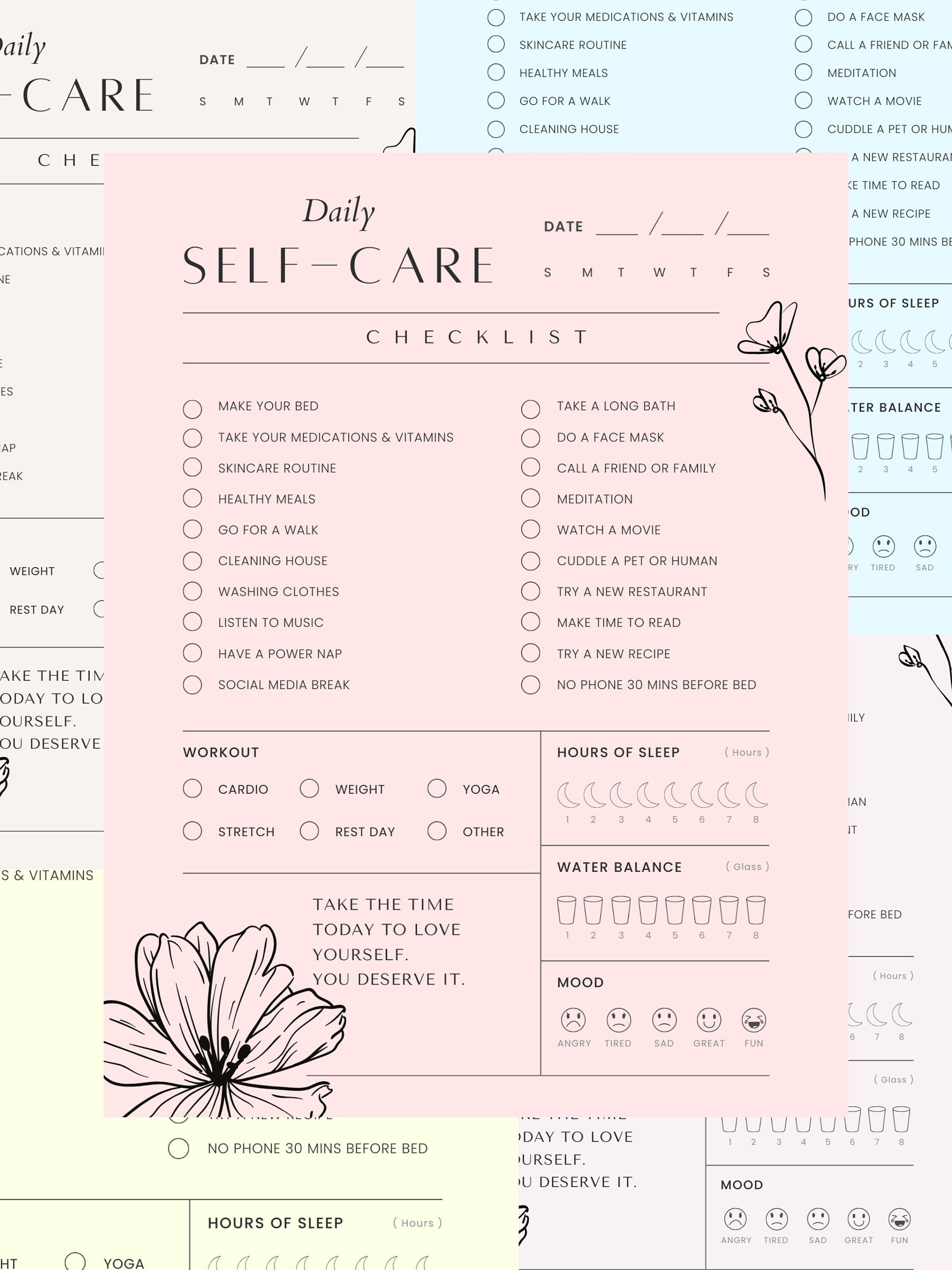 Self Care Checklist Tracker, Happy Planner Classic Insert, Self Help Journal,  Daily Routine Planner, Weekly Self-care, Mental Health, PDF 