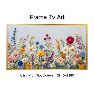 Wildflower Embroidery Art for Frame TV: Colorful Floral Digital Download