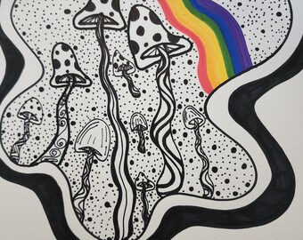 Rainbow and mushrooms