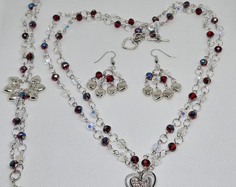 Set beaded chain jewelry with heart pendants /Een set kralen sierraden met stainless hartjes hangers