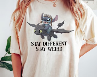 Stitch And Toothless Shirt, Stay Different Stay Weird Shirt, Toothless Stitch Shirt, How To Train Your Dragon Shirt, Magic Kingdom Shirt