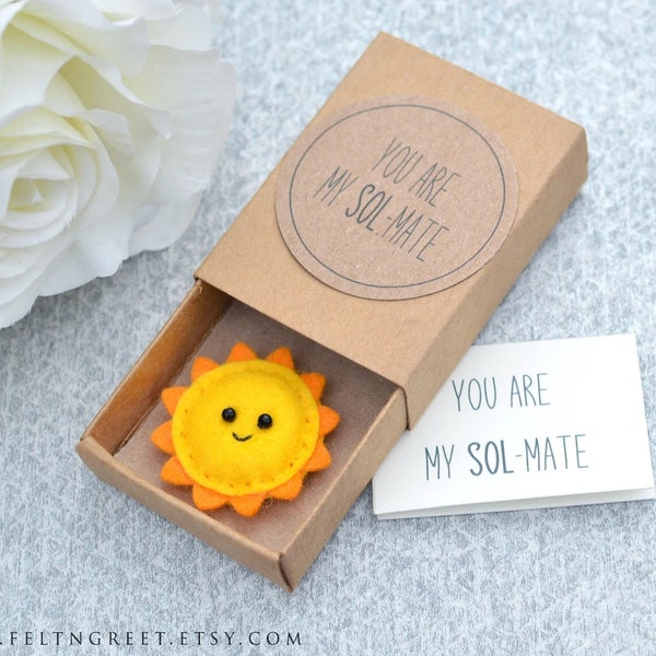 Cute Sunshine Matchbox Gift, Matchbox Sun Pun Gift, Cute Felt Sun, Love Gift, Pun Gift, Valentines Day Gift, you are my sunshine