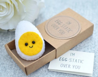 Cute Egg Pun Gift, Felt Egg in a Matchbox, Cute Felt Egg, Love Gift, Pun Gift, Valentines Day Gift, I'm Egg-static over you