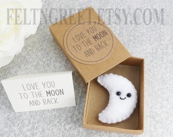 Cute Felt Moon Gift, Matchbox Moon Pun Gift, Cute Felt Moon, Love Gift, Pun Gift, Valentines Day Gift, Love You to the Moon and Back