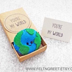 Matchbox World Pun Gift, Cute Felt World, Love Gift, Pun Gift, Valentines Day Gift, You Mean the World to me