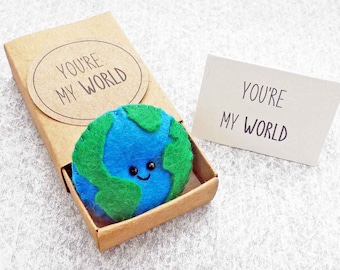 Matchbox World Pun Gift, Cute Felt World, Love Gift, Pun Gift, Valentines Day Gift, You Mean the World to me