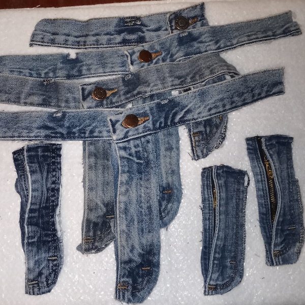 7 zippers from recycled blue jeans denim gold colored up-cycled