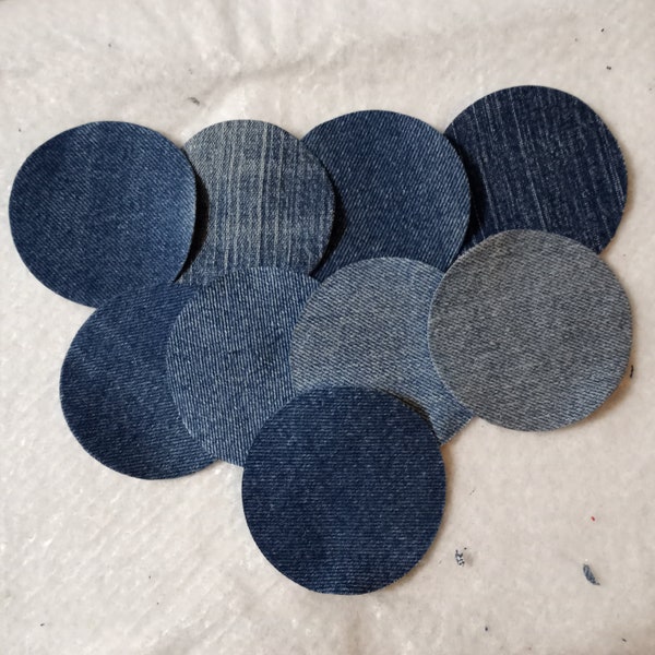 9 denim die cut circles 3 inch diameter recycled upcycled jeans