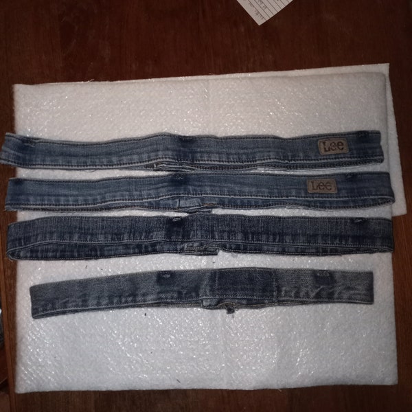 4 denim waistbands Lee tags jean recycled up-cycled various sizes coloring varies adult sizes