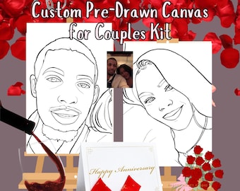 Custom Date Night Pre-Drawn CANVAS KIT | Couples Painting | DIY Sip and Paint | Anniversary Day for Him & Her| Fun Date Night Activity Kit