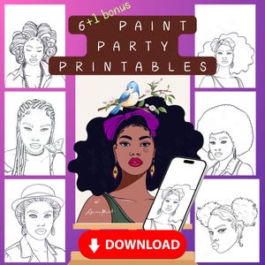 Paint & Sip Party Bundle: 7 Pre-Drawn Canvas Designs (Digital Download, PNG Files)