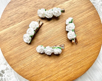 Handmade Flower Hair Clips, Hair Clip Set of Four, Paper Roses Hair Clips, Alligator Hair Clips, Bridal Hair Clips, Gifts for Women, For Her