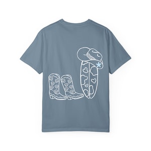 Comfort Colors 1717 Cowboy & Surfboard T-Shirt | Vintage Wash Unisex Tee | Western and Beach Graphic Shirt | Relaxed Fit Everyday Top