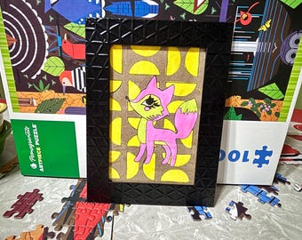 Pop Art Fox – Kitsch Outsider Animal Artwork in Neon Green & Pink