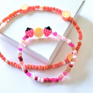 Summer Fruit Anklet & Bracelet Gift Set | Stretchy Summer Beach Pool Colorful Ankle Bracelet and Bracelet for Women + Girls | Tween Teen Kid