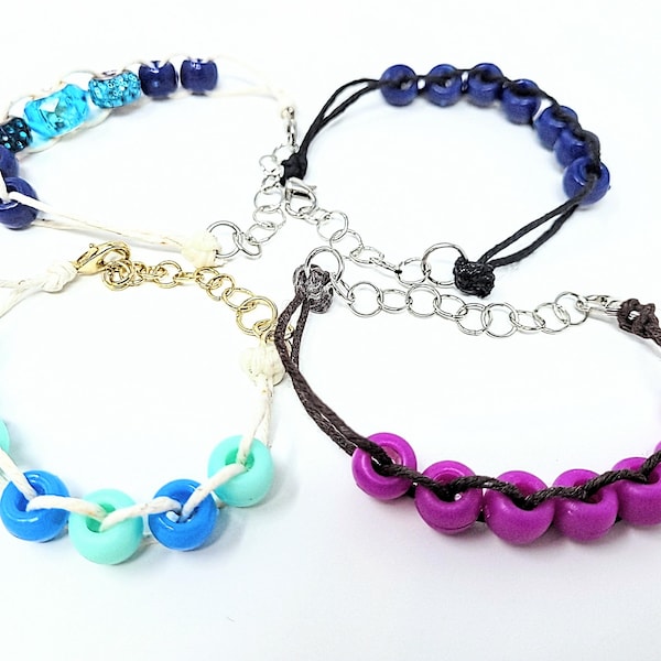 Fidget Bracelet with Colorful Pony Beads  | Adjustable Hemp Cord Jewelry