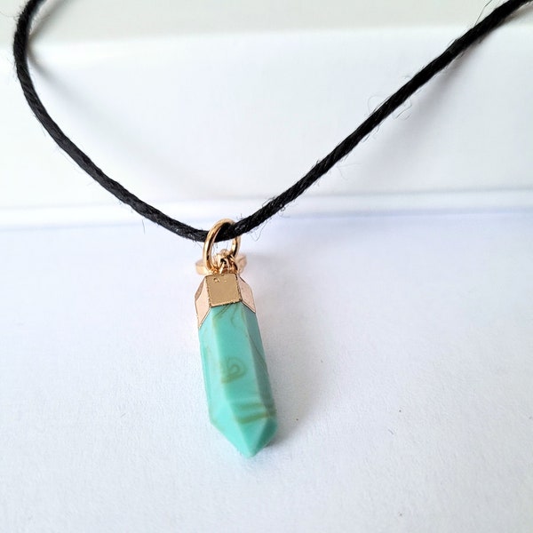 Corded Necklace W/ Turquoise Resin Crystal | Minimalist Jewelry | Jewelry for Women | Princess Length Necklace | Short Necklace | Hemp Cord