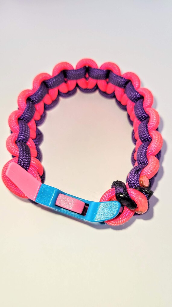 Handmade Pink Purple Paracord Bracelet Woven Cobra Knot