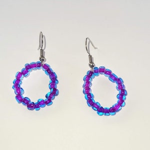 Blue & Purple Teardrop Glass Bead Earrings | Blue and Purple Jewelry for Women | Glass Bead Jewelry | Minimalist Beaded Earrings | Teens