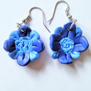 Handmade Polymer Clay Flower Earrings: Blue Floral Jewelry