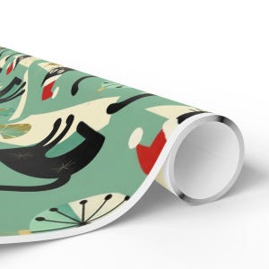 Cat Christmas Paper Midcentury Modern Gift Wrap Holiday Presents Atomic Santa Hat Festive Design Black Cat Lover Wrapping Paper Christmas image 6