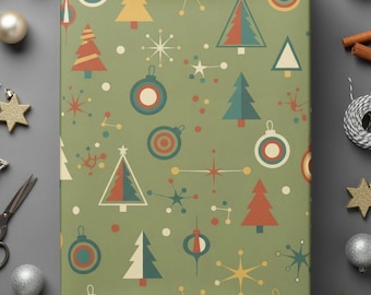 Retro Christmas Paper Holiday Wrap Nostalgic Design Vintage Style Festive Decoration Traditional Gift Packaging Material Classic Pattern