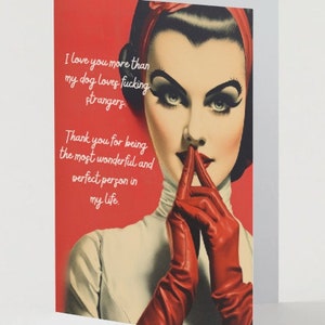 Un biglietto d'auguri intrecciato di ispirazione vintage, anniversario di San Valentino, interno vuoto, biglietto d'amore inappropriato