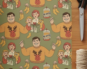 Retro "Re-Gifted" Christmas Wrapping Paper, Funny Holiday Gift Wrap, Vintage Cartoon Design, Xmas Present Wrap Paper, Funny